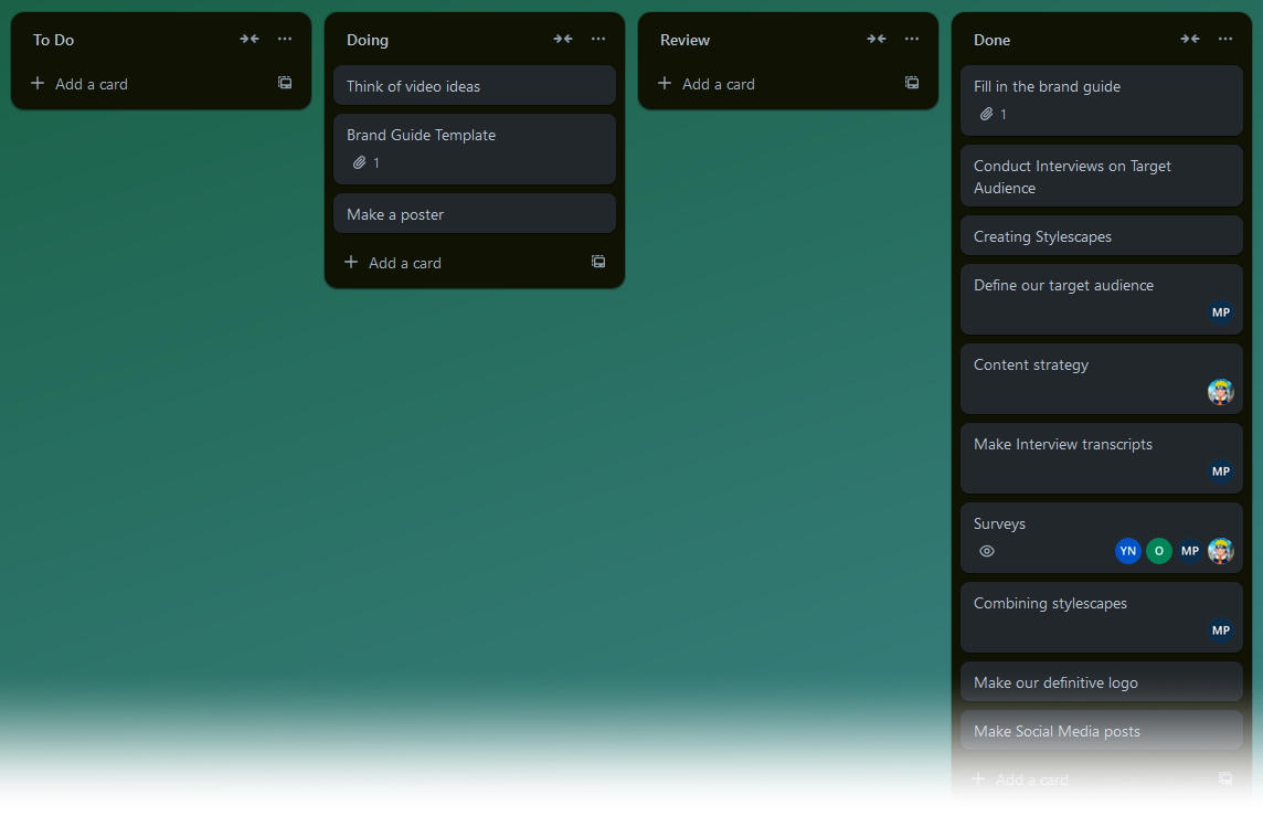 Trello board for Minor Health Innovation